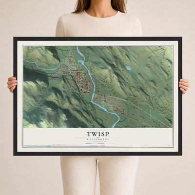 Map of Twisp, Washington, 24 x 36 inch print in a black wood frame