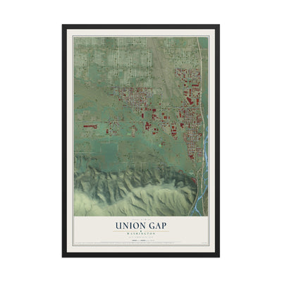 Map of Union Gap, Washington, 12 x 18 inch print in a black wood frame