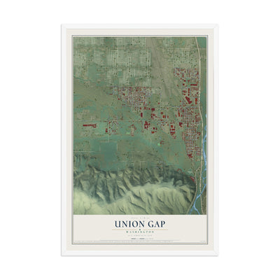 Map of Union Gap, Washington, 12 x 18 inch print in a white wood frame