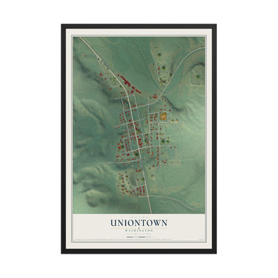 Map of Uniontown, Washington, 12 x 18 inch print in a black wood frame
