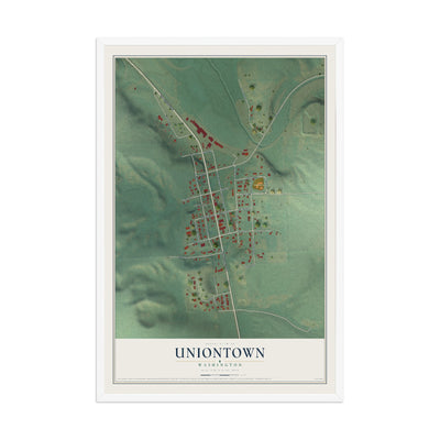 Map of Uniontown, Washington, 12 x 18 inch print in a white wood frame