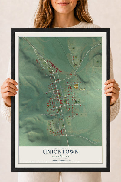 Map of Uniontown, Washington, 18 x 24 inch print in a black wood frame