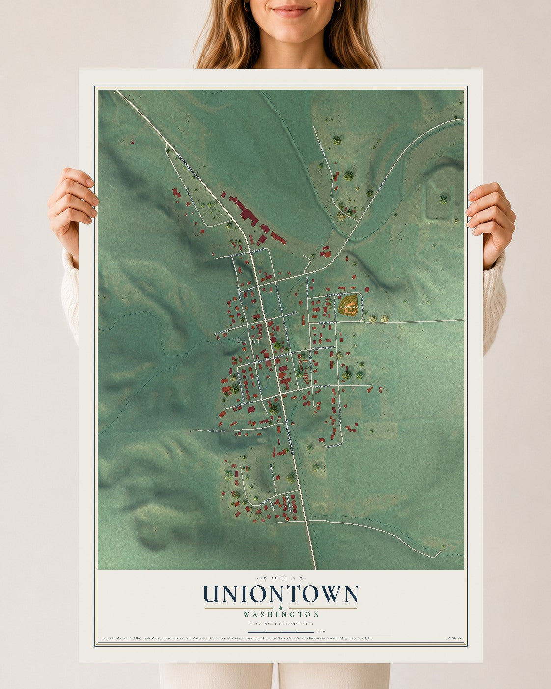 Map of Uniontown, Washington, 24 x 36 inch unframed archival matte print