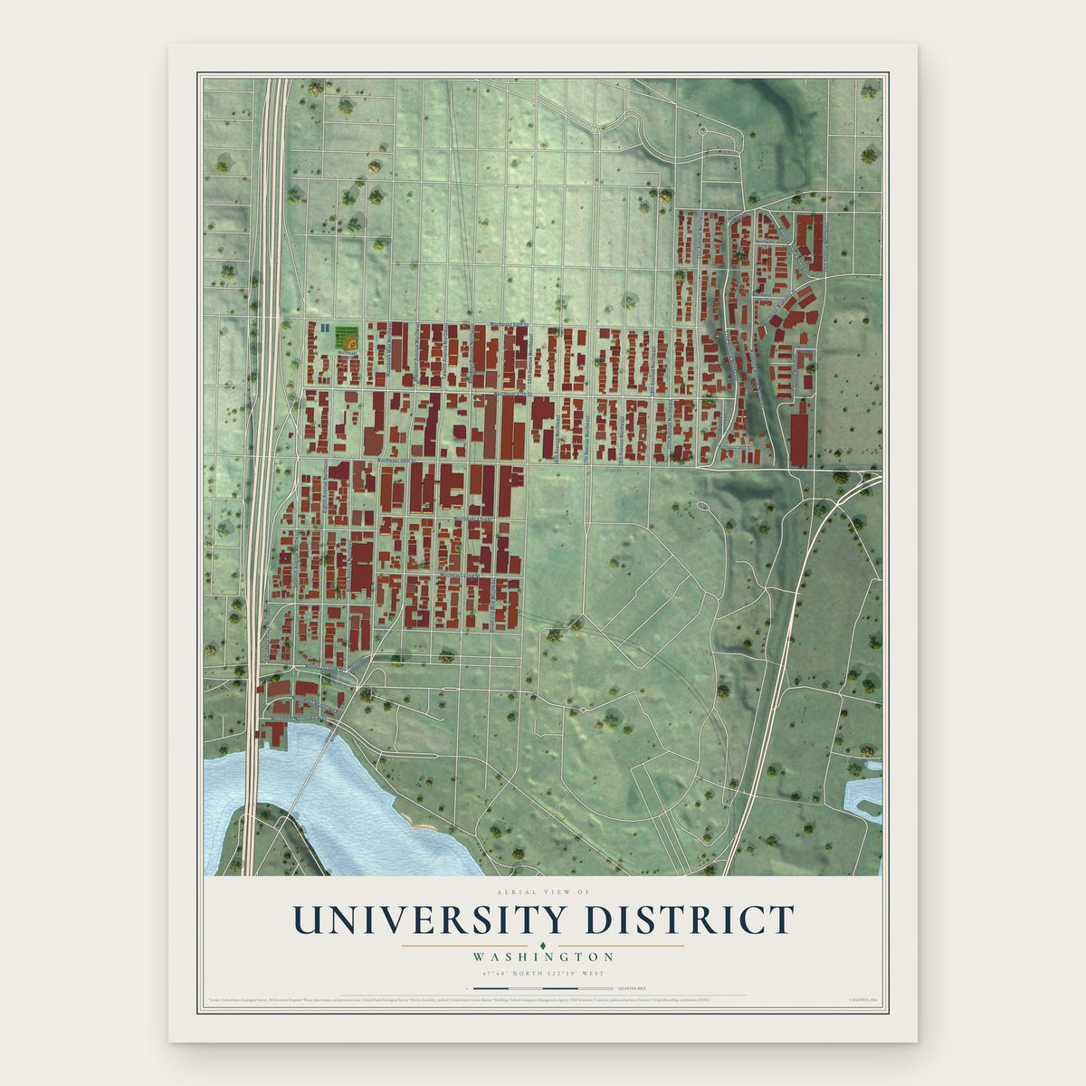 University District, Washington map print, the full design