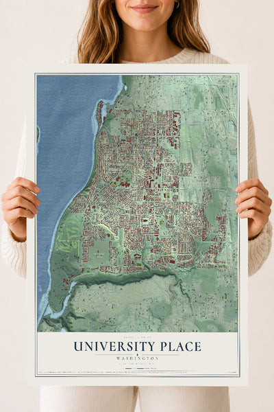 Map of University Place, Washington, 18 x 24 inch unframed archival matte print