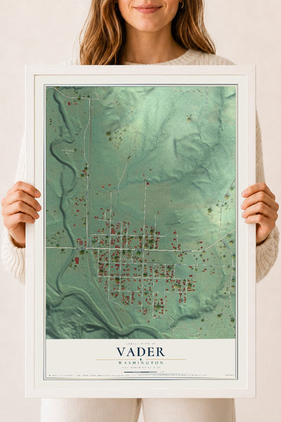 Map of Vader, Washington, 18 x 24 inch print in a white wood frame