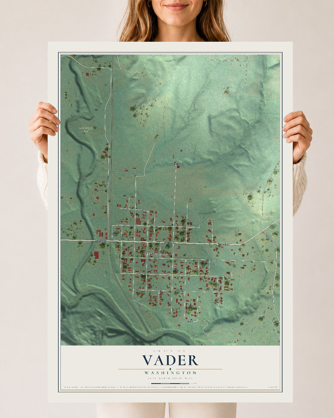 Map of Vader, Washington, 24 x 36 inch unframed archival matte print