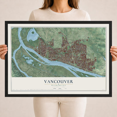 Map of Vancouver, Washington, 18 x 24 inch print in a black wood frame