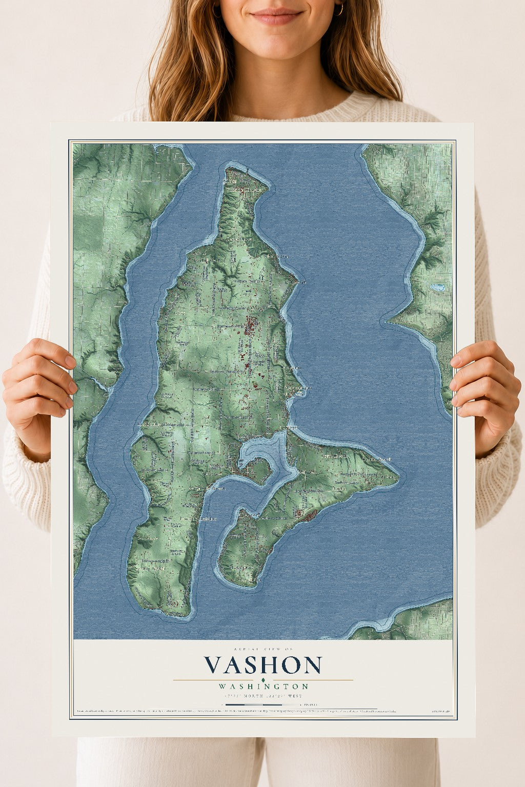 Map of Vashon, Washington, 18 x 24 inch unframed archival matte print