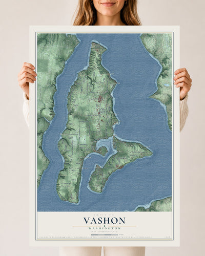 Map of Vashon, Washington, 24 x 36 inch unframed archival matte print