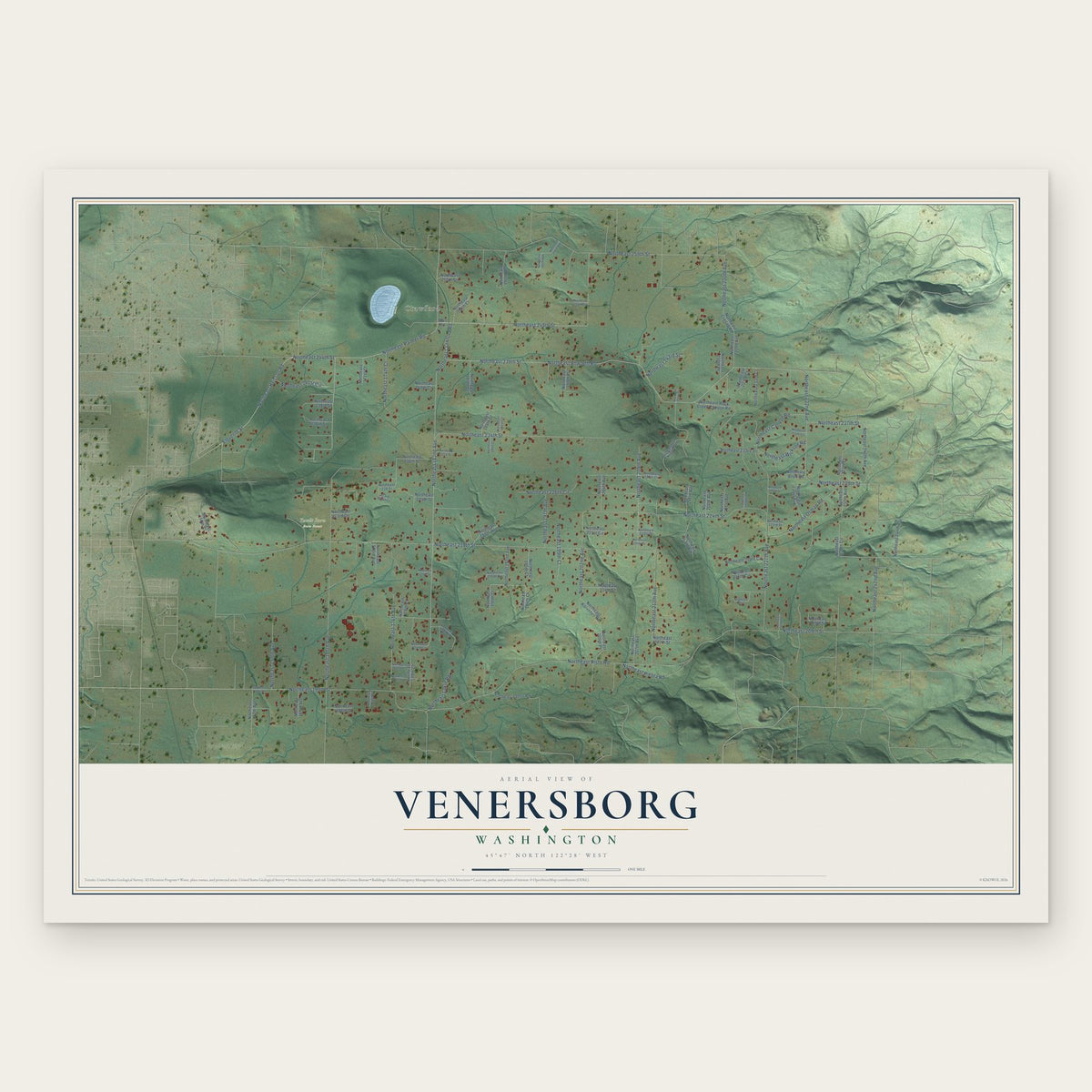 Venersborg, Washington map print, the full design