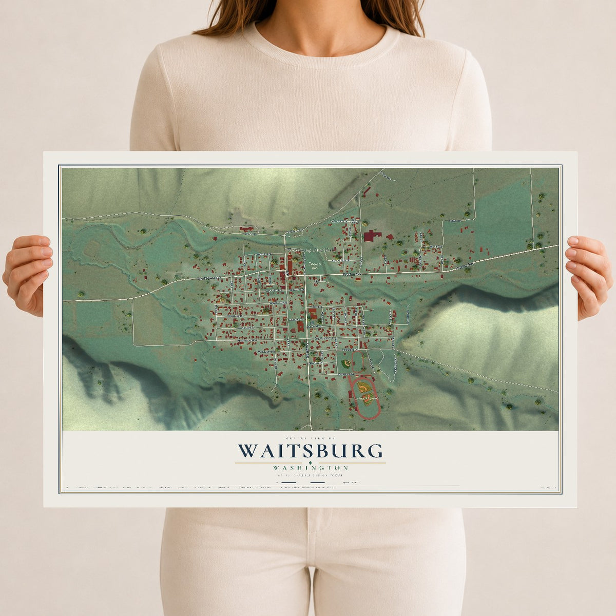 Map of Waitsburg, Washington, 12 x 18 inch unframed archival matte print