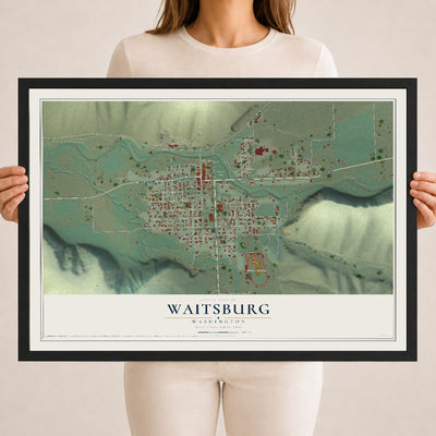 Map of Waitsburg, Washington, 18 x 24 inch print in a black wood frame