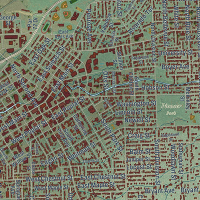 Close-up of the map of Walla Walla, Washington print showing street and building detail