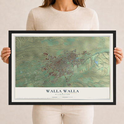 Map of Walla Walla, Washington, 12 x 18 inch print in a black wood frame