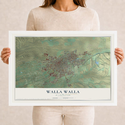 Map of Walla Walla, Washington, 12 x 18 inch print in a white wood frame