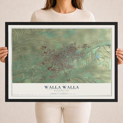 Map of Walla Walla, Washington, 18 x 24 inch print in a black wood frame
