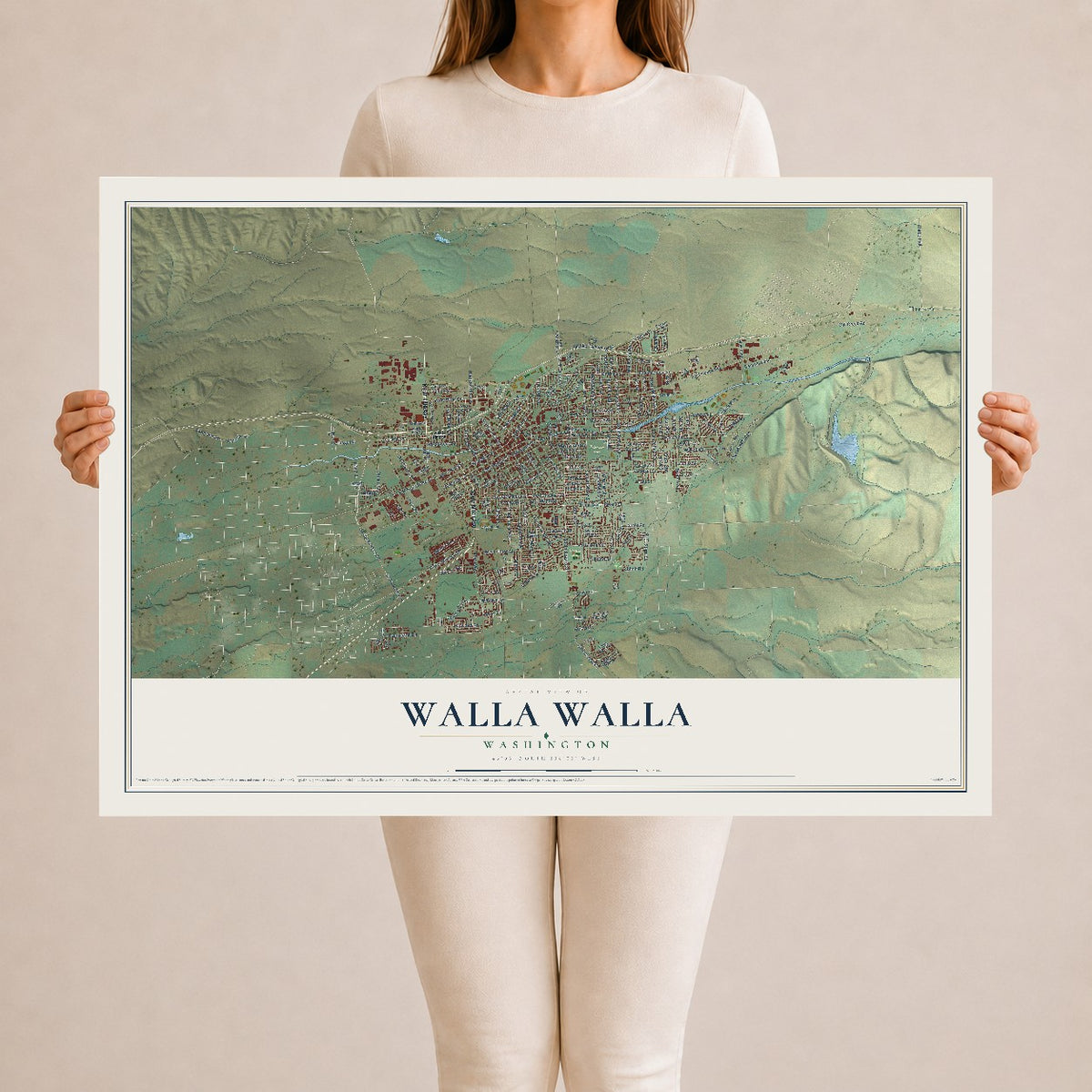 Map of Walla Walla, Washington, 24 x 36 inch unframed archival matte print