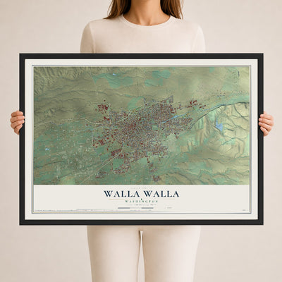 Map of Walla Walla, Washington, 24 x 36 inch print in a black wood frame