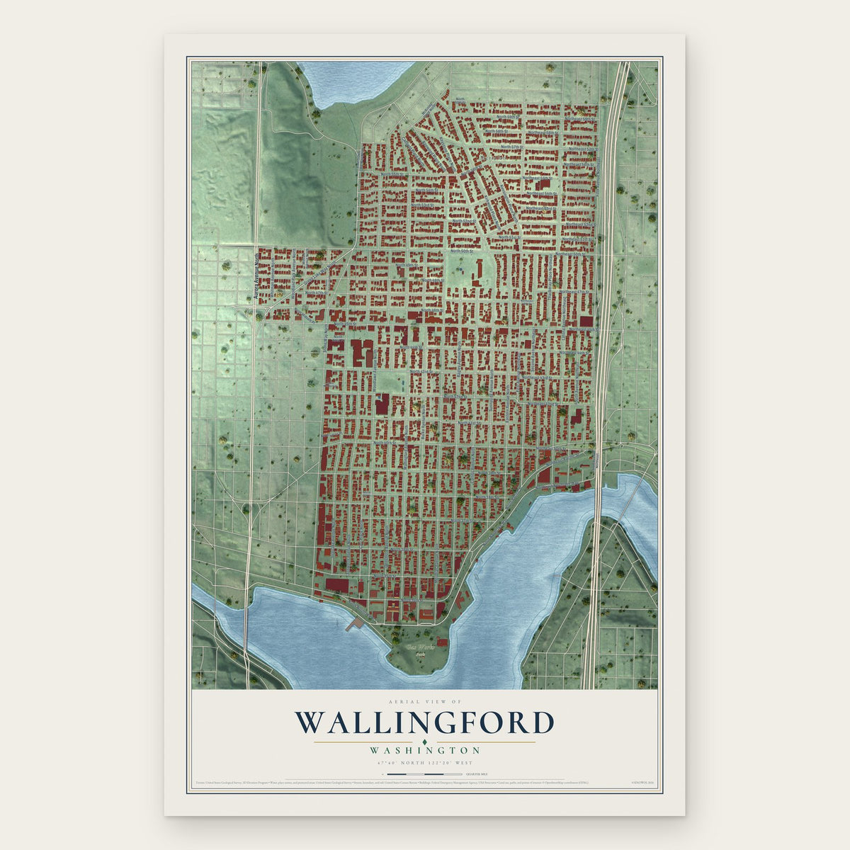 Wallingford, Washington map print, the full design