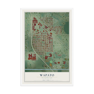 Map of Wapato, Washington, 12 x 18 inch print in a white wood frame