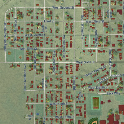 Close-up of the map of Warden, Washington print showing street and building detail