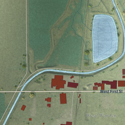 Second close-up of the map of Warden, Washington print showing more streets and buildings
