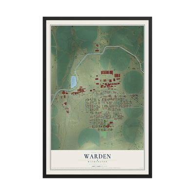 Map of Warden, Washington, 12 x 18 inch print in a black wood frame
