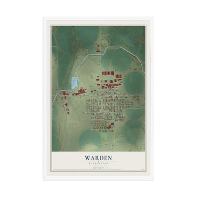 Map of Warden, Washington, 12 x 18 inch print in a white wood frame