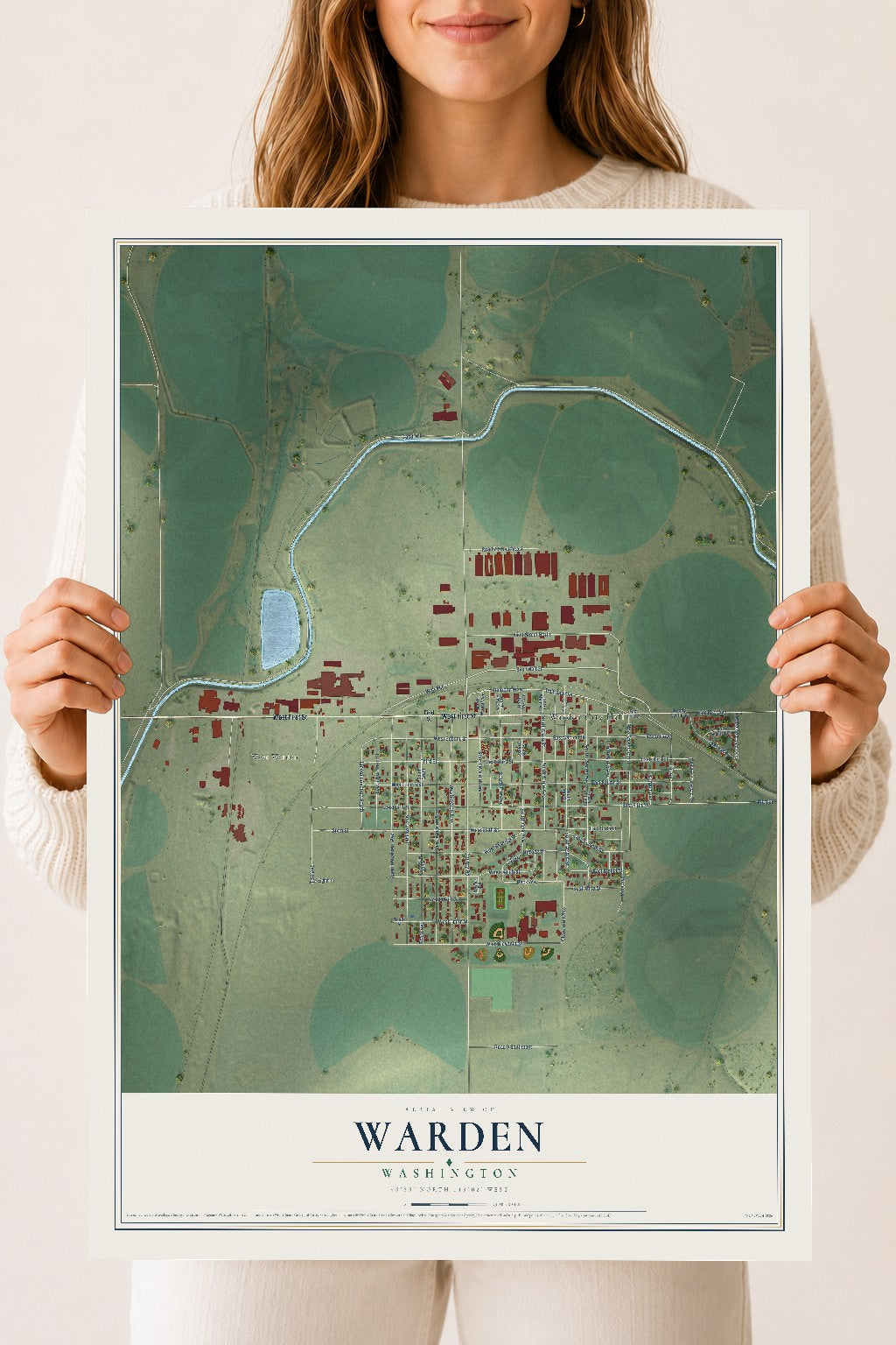 Map of Warden, Washington, 18 x 24 inch unframed archival matte print