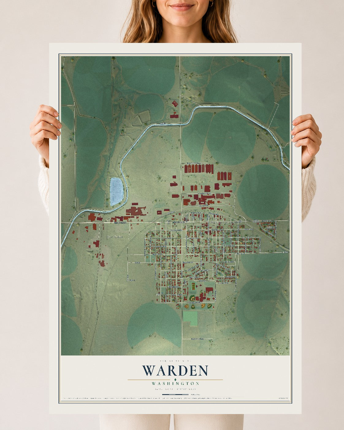 Map of Warden, Washington, 24 x 36 inch unframed archival matte print