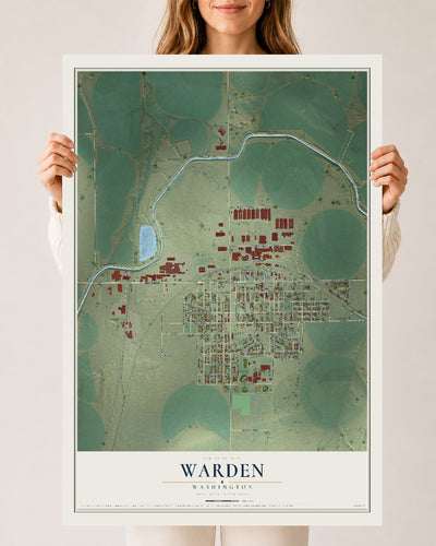 Map of Warden, Washington, 24 x 36 inch unframed archival matte print