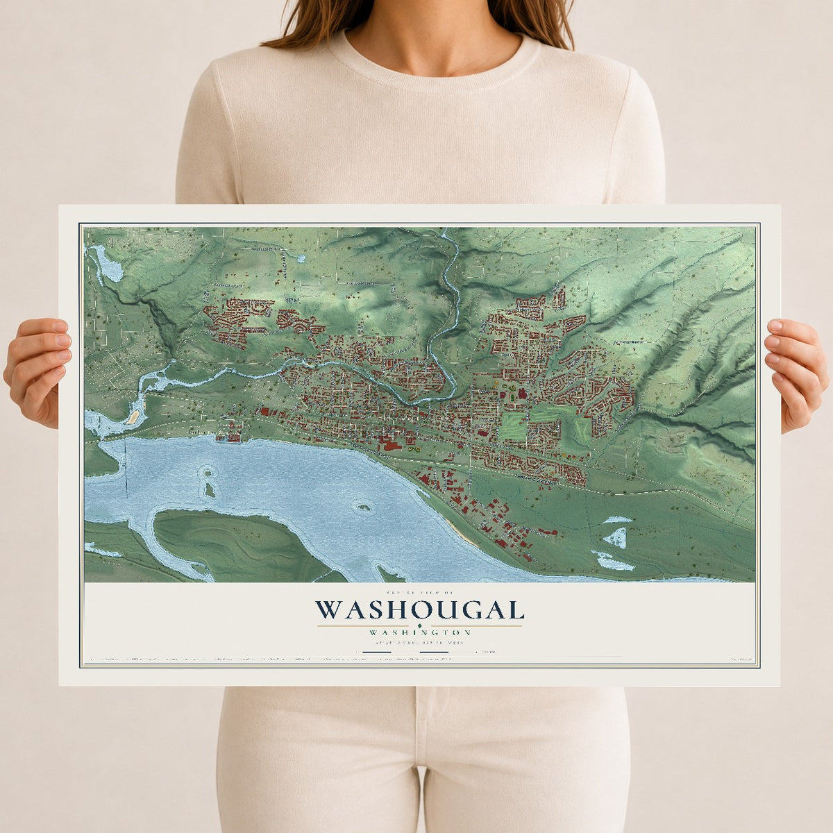 Map of Washougal, Washington, 12 x 18 inch unframed archival matte print