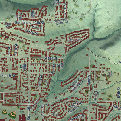 Close-up of the map of Washougal, Washington print showing street and building detail