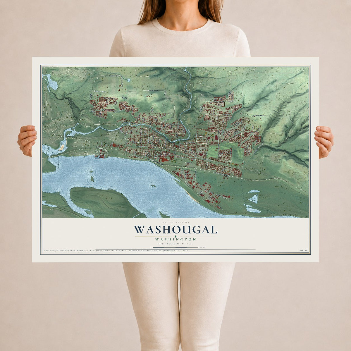 Map of Washougal, Washington, 24 x 36 inch unframed archival matte print