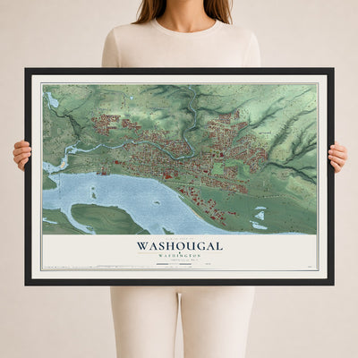 Map of Washougal, Washington, 24 x 36 inch print in a black wood frame