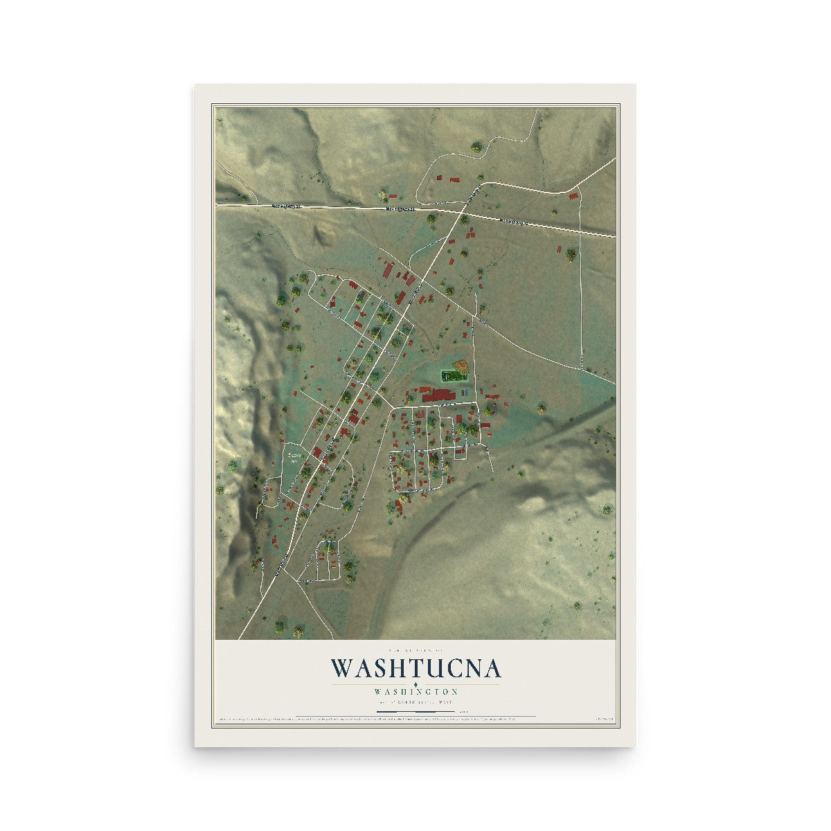 Map of Washtucna, Washington, 12 x 18 inch unframed archival matte print