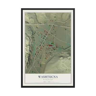 Map of Washtucna, Washington, 12 x 18 inch print in a black wood frame