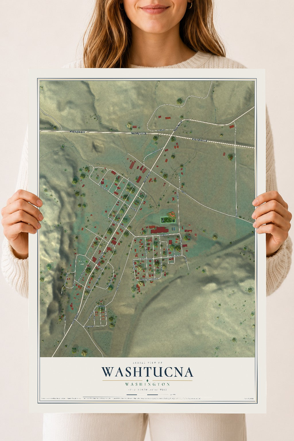 Map of Washtucna, Washington, 18 x 24 inch unframed archival matte print