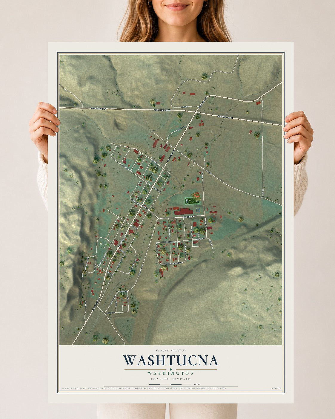 Map of Washtucna, Washington, 24 x 36 inch unframed archival matte print