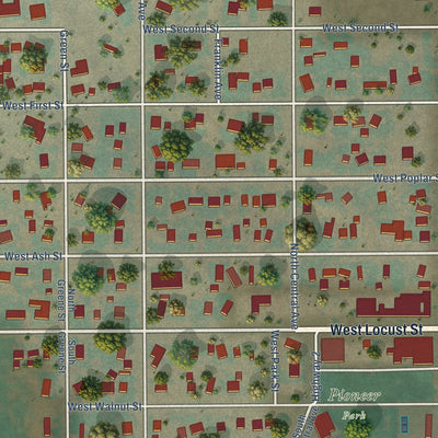 Close-up of the map of Waterville, Washington print showing street and building detail