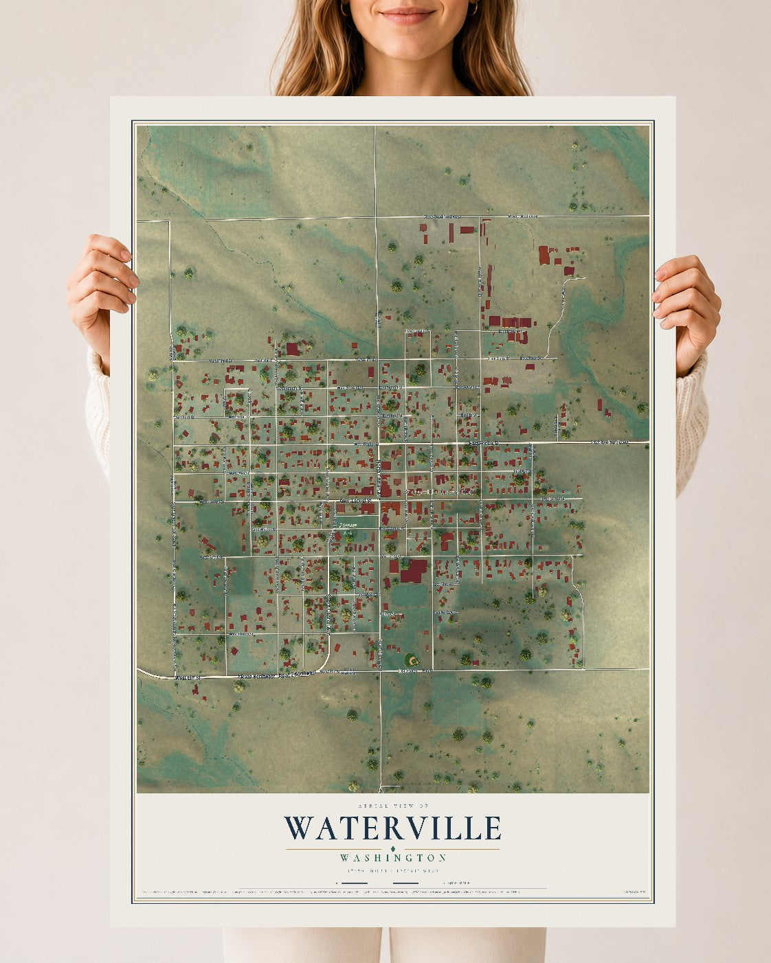 Map of Waterville, Washington, 24 x 36 inch unframed archival matte print