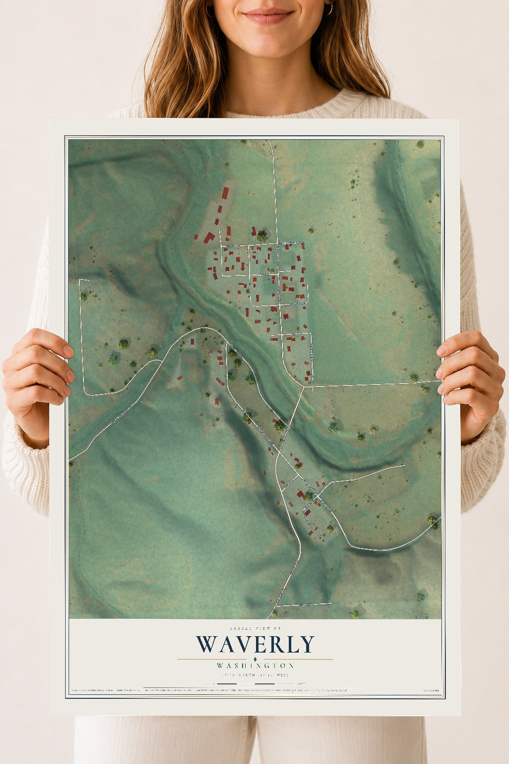Map of Waverly, Washington, 18 x 24 inch unframed archival matte print