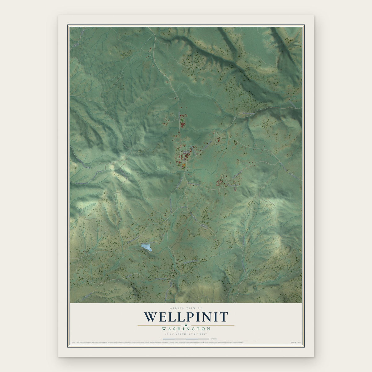 Wellpinit, Washington map print, the full design