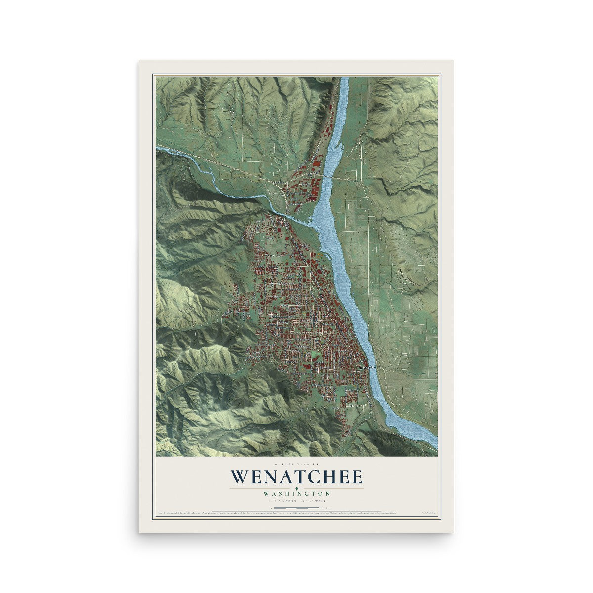 Map of Wenatchee, Washington, 12 x 18 inch unframed archival matte print