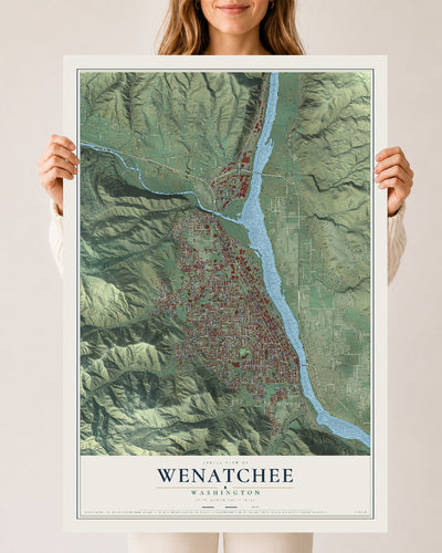 Map of Wenatchee, Washington, 24 x 36 inch unframed archival matte print
