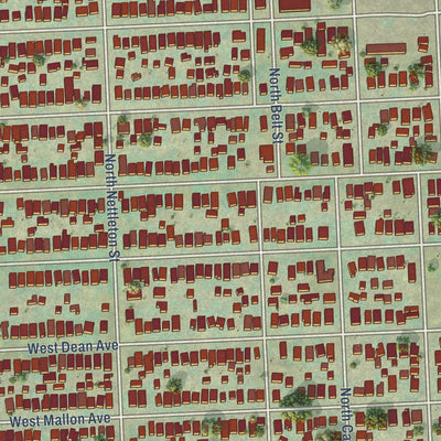 Close-up of the map of West Central, Washington print showing street and building detail