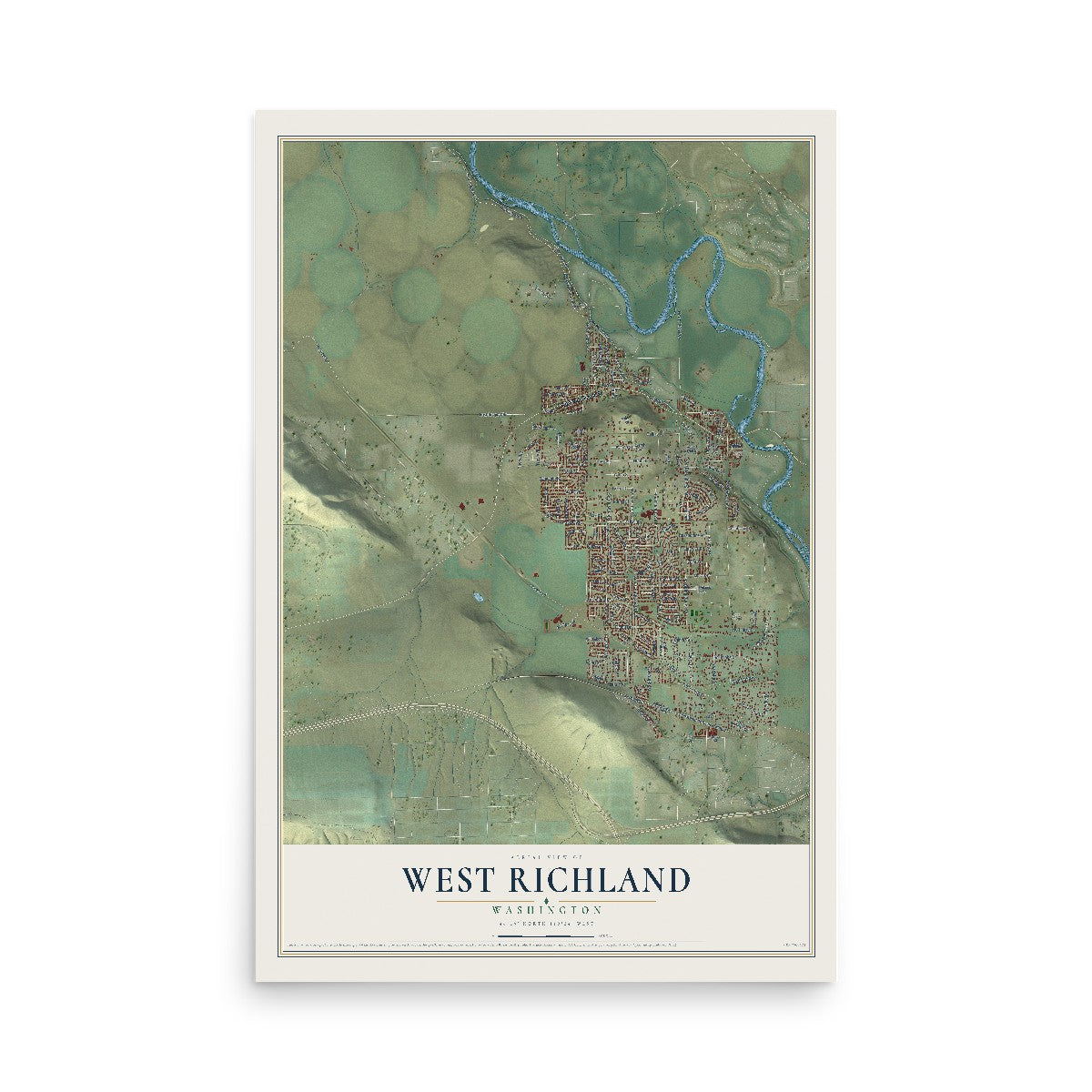 Map of West Richland, Washington, 12 x 18 inch unframed archival matte print