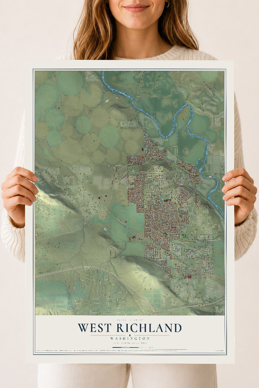 Map of West Richland, Washington, 18 x 24 inch unframed archival matte print