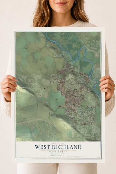 Map of West Richland, Washington, 18 x 24 inch unframed archival matte print